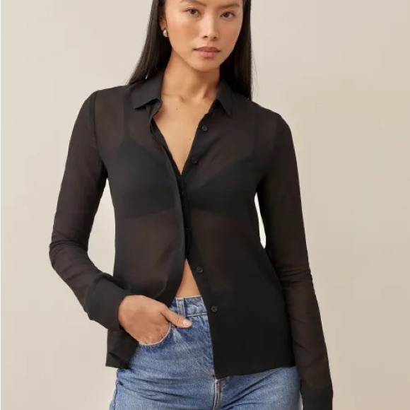 Reformation Tops - Reformation Black Semi-Sheer Button-Down Shirt